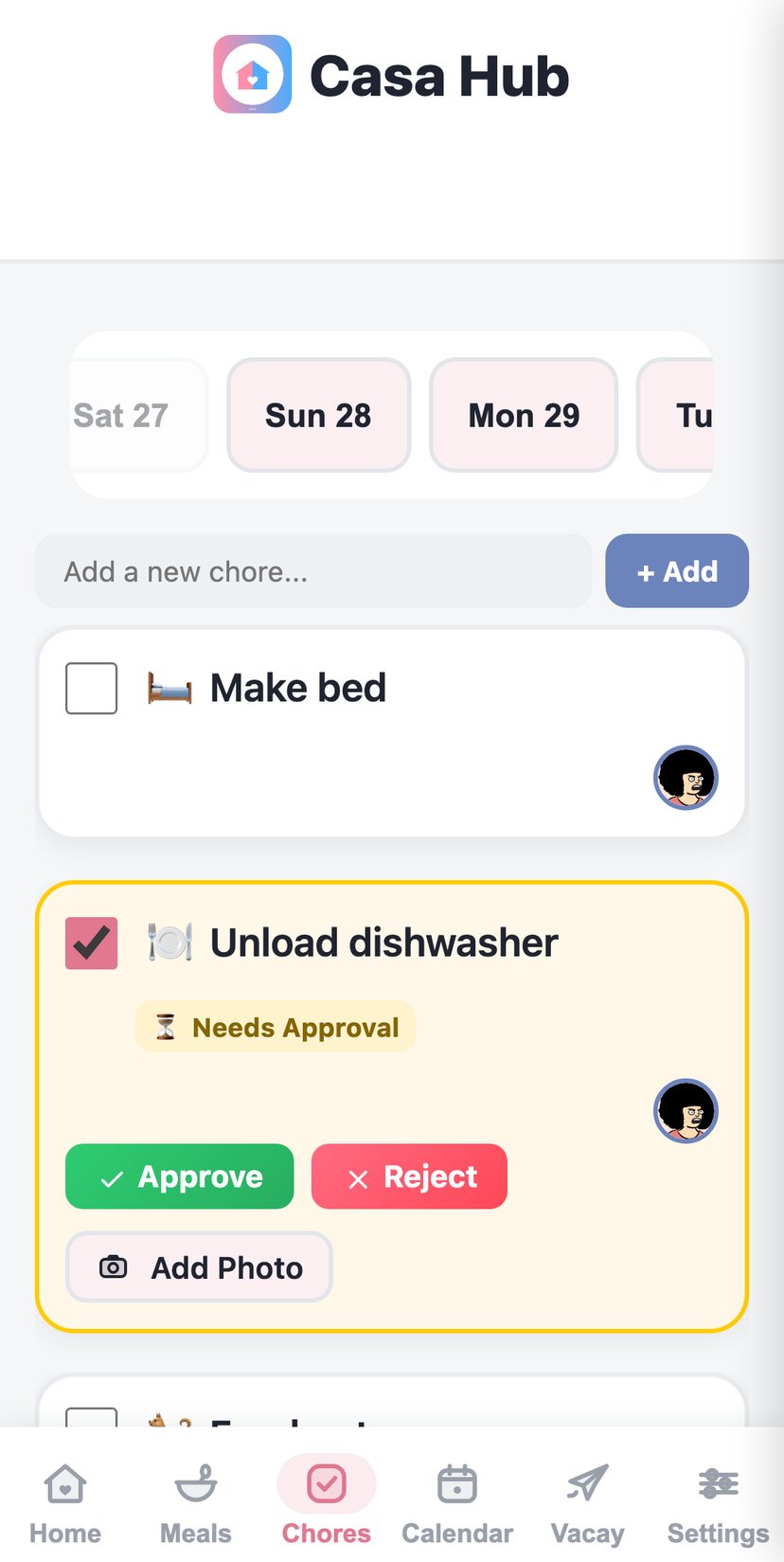 Parent approving a completed chore